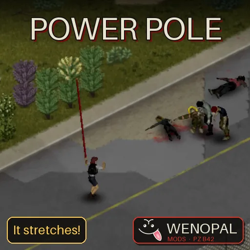 Power Pole (Nyoibo) – mod para Project Zomboid: El báculo sagrado de Goku: se alarga en cada golpe y la punta alcanza zombies a varias casillas