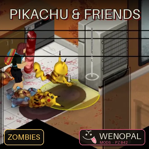 Pikachu & Friends Zombies – Project Zomboid mod: Pikachu, Bulbasaur, Squirtle and Charmander as small, show-sized zombies