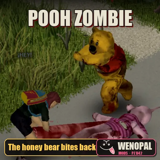 Pooh Zombie – Project Zomboid mod: Pooh, Piglet, Tigger and Eeyore as blood-soaked plush zombies